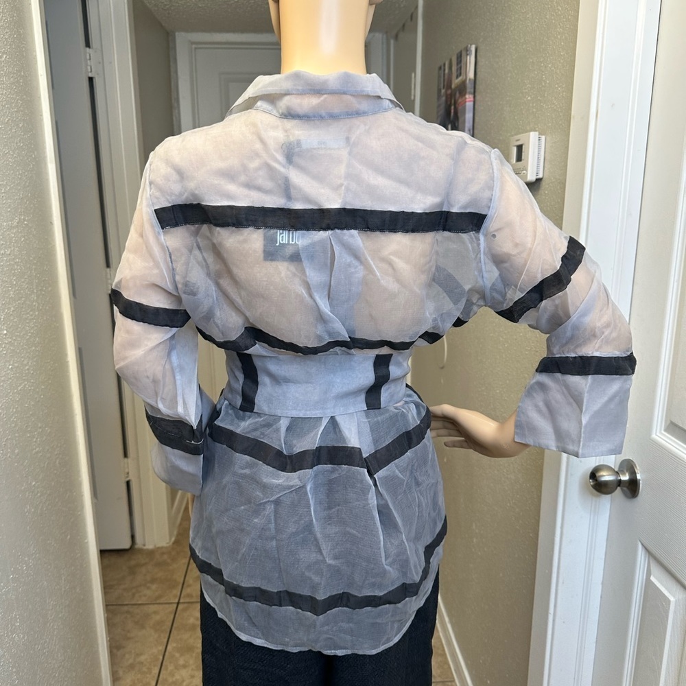 Jarbo belted organza blouse silver stripe Sz 1 NWT Retail: $ 438 - Picture 3 of 15